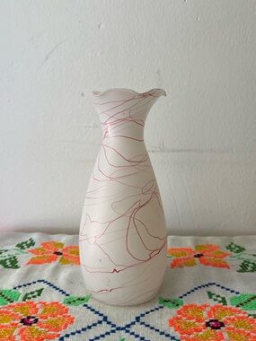 Vintage Hazel Atlas Red Drizzle & Frosted Glass Bud Vase